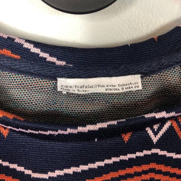 Zara Top Stripe Pattern Boxy Sweatshirt Zig Zag Retro Blue Orange Small - Picture 2 of 6